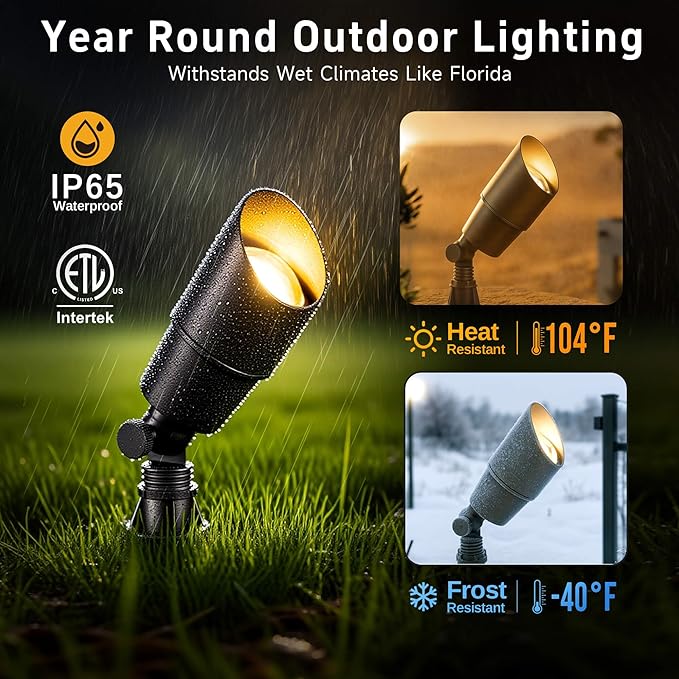 Gardenreet Landscape Spotlights Low Voltage - Brass Outdoor Uplight LED 12V, Wired Spot Lights IP65 Waterproof, Antique Bronze for Exterior Garden Yard Tree House with 5W 2700K Warm White MR16 Bulb