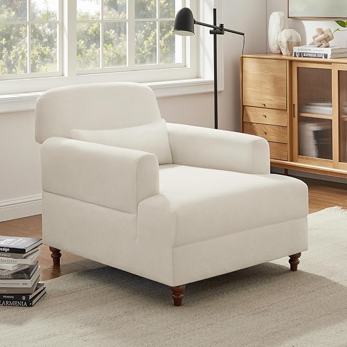Oversized Chaise Lounge Accent Chair, Cloud Fluffy Chaise Sofa Recliner with Adjustable Backrest, Comfy Upholstered Sleeper Couch Bed, Modern Deep Seat Reading Armchair for Living Room, Movie, Bedroom