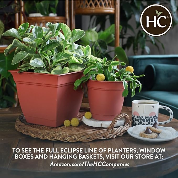 The HC Companies Eclipse Round Planter with Saucer - Outdoor & Indoor Plant Pot with Drainage Holes - Lightweight, UV-Resistant Plastic Pots for Plants, Flowers & Herbs (20" Black, Pack of 1)