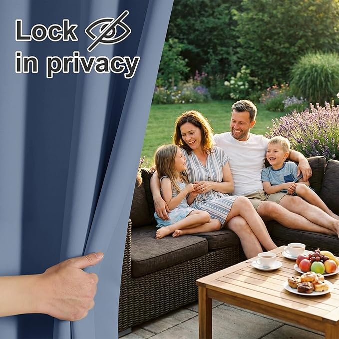 RYB HOME Outdoor Curtains for Patio Waterproof Block Sunlight Thermal Insulated Privacy Assured Thick Outside Curtains for Pergola, Deck, Gazebo, W52" x L108", Stone Blue, 1 Panel