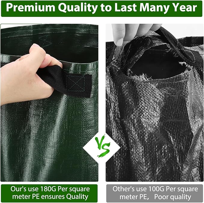 JJGoo Potato Grow Bags, 3 Pack 10 Gallon with Flap and Handles Planter Pots for Onion, Fruits, Tomato, Carrot - Green