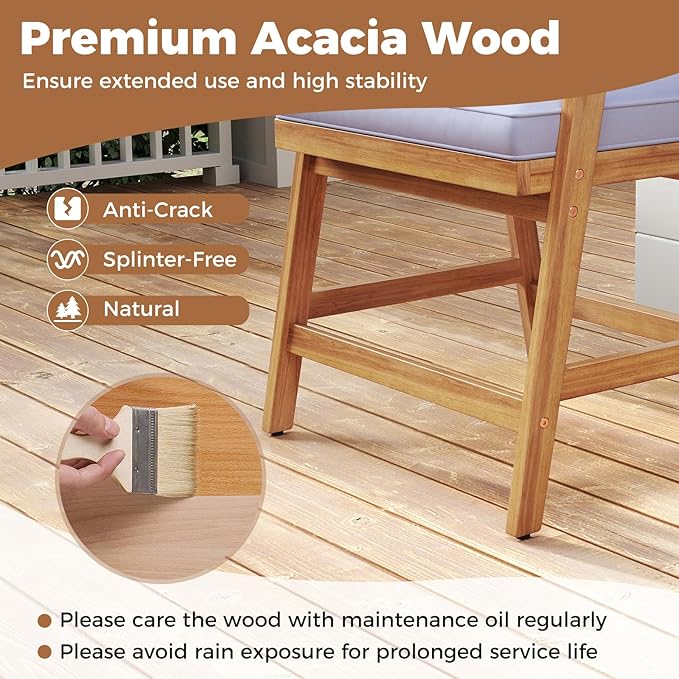 Tangkula 5 Piece Patio Dining Set for 4, Outdoor Solid Wood Round Table with Cushioned Chairs, for Deck, Lawn, Garden and Poolside