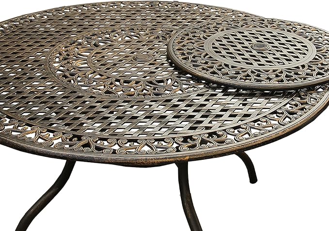 Oakland Living Ornate Traditional Outdoor Mesh Lattice Aluminum 59 inch Bronze Round Dining Table with Lazy Susan