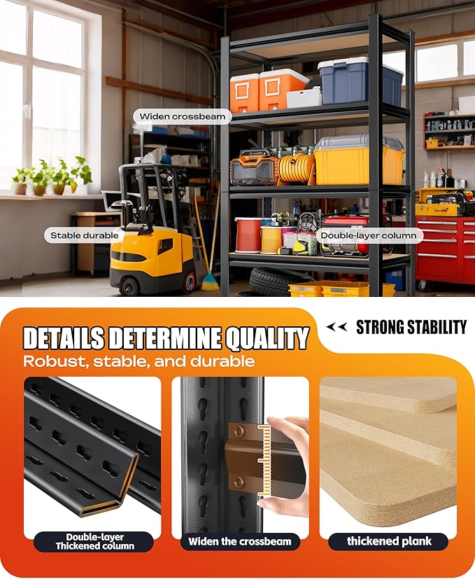 Set of 5 Garage Shelving Heavy Duty Storage Shelves, Metal Adjustable Shelving Unit, Utility Garage Organizer Shelf for Basement, Pantry, Kitchen, Warehouse,15.7" D x 35.4" W x 71.2" H