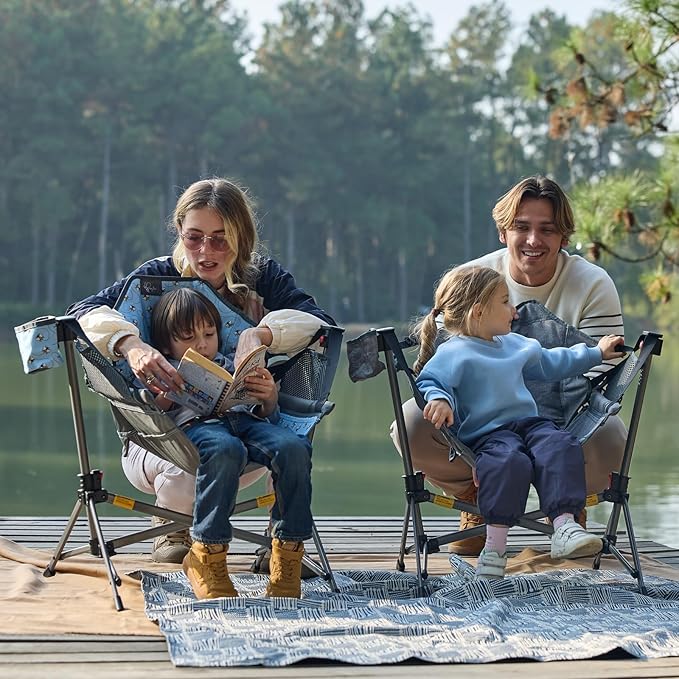 BusyBee Hammock Camping Chairs for Kids, Folding Kids Chair with Stand, Child Camping Gear, Hammock Swing Chair with Cup Holder & Carrying Bag for Outdoor, Lawn, Hiking, Indoor, Supports 125 LBS, Grey