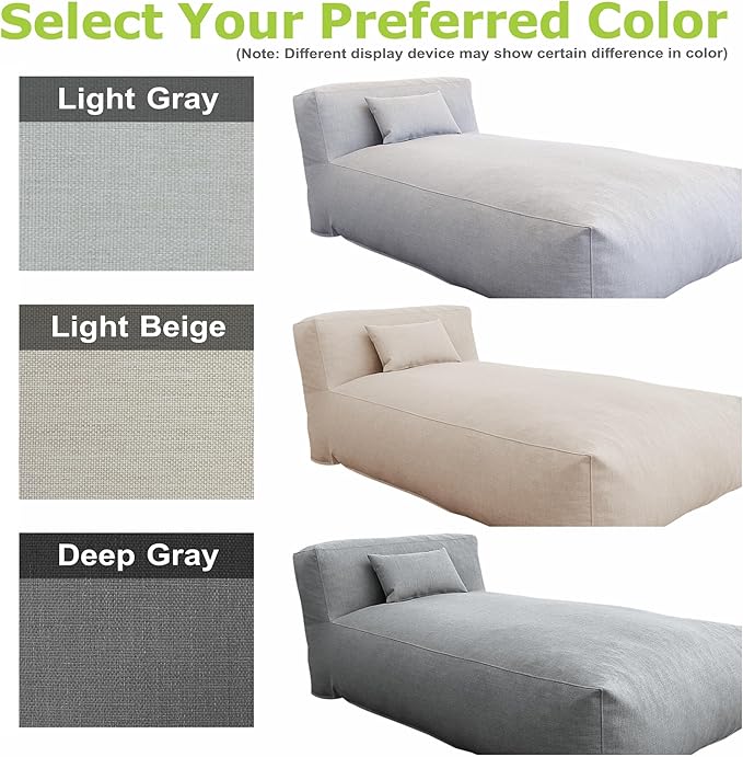 Outdoor Bean Bed Chair Sun Lounger, Outdoor Couch Sofa for Patio & Pool, Foam Filling Day Bed Furniture, Comfy Lazy Sofa for Outside, Water-Resistant Seating (Dark Gray, 70'' L)