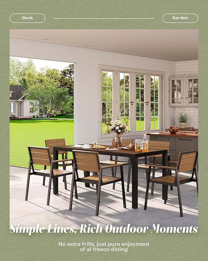 Outdoor Dining Chairs Set of 2, HDPS + Aluminum Patio Dining Chairs with Ergonomic Design and Wide Seat, 2 Piece Outdoor Chairs for Garden, Backyard, Deck (Gray-Teak)