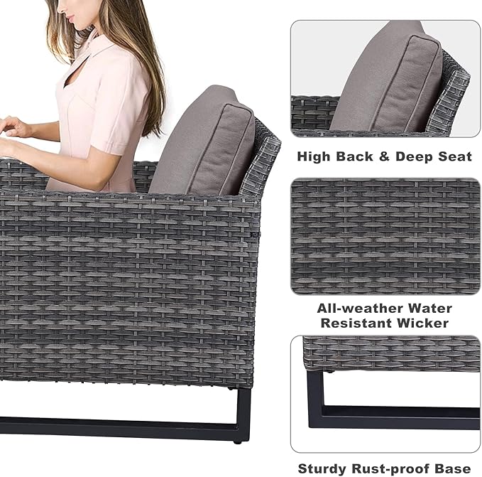 Belord 6 Piece Outdoor Furniture Patio Wicker Sofa Set, Oversize Outdoor Dining Chairs with Rattan Ottomans, Conversation Sets Patio Furniture Come with Removable Washable