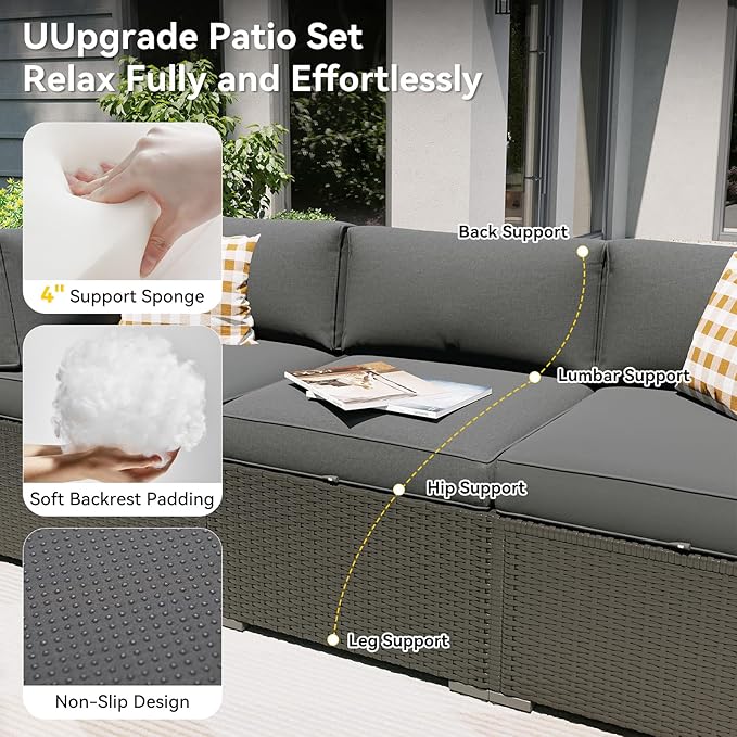 Aoxun Patio Furniture Set with Fire Pit Table, 12 Piece Outdoor Sectional Sofas, 10 Seats Wicker Rattan Outdoor Furniture with Thickened Cushion for Backyard, Garden Dark Grey