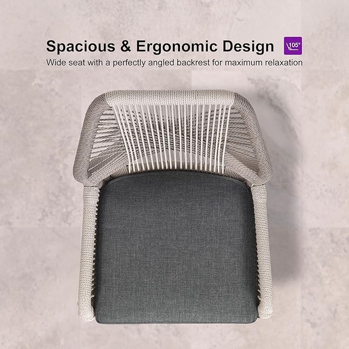 PURPLE LEAF Patio Bar Stool Bar Height Set of 2 Outdoor Rattan Chairs with Back Modern Aluminum Woven Barstools for Garden Indoor Kitchen Gray