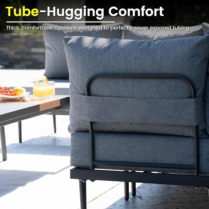 Sundale 5 Pieces Outdoor Patio Furniture Set, Metal Sectional Sofa Patio Conversation Set with Coffee Table, Modern Patio Corner Couch for Balcony, Porch, Sunroom