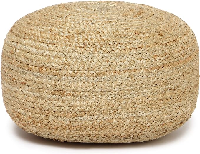 REDEARTH · Jute Circular Low Pouf Ottoman - Braided Pouffe Accent Sitting Round Footrest for Living Room, Bedroom, Nursery, kidsroom, Patio, Gym; 100% Jute (18"X18"X10"; Natural)