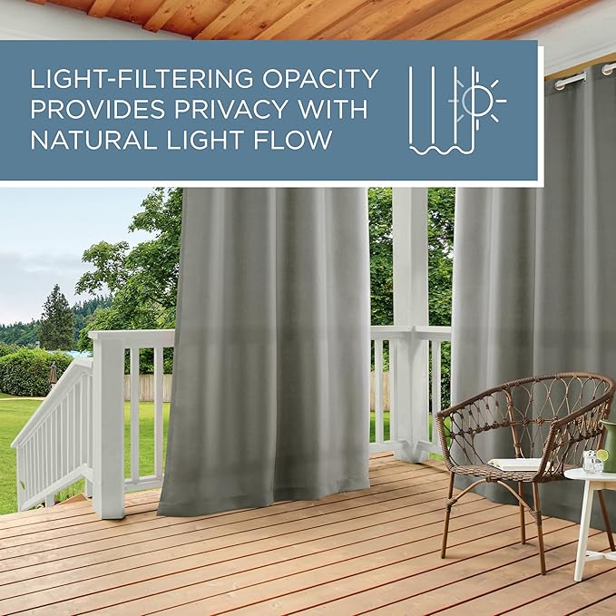 TOWN & COUNTRY BASICS Cabana Solid Heavyweight Indoor Outdoor Curtains, Light Filtering Opacity with Grommet Top, Water Repellent, 2-Pack Set, 54"x108", Medium Grey