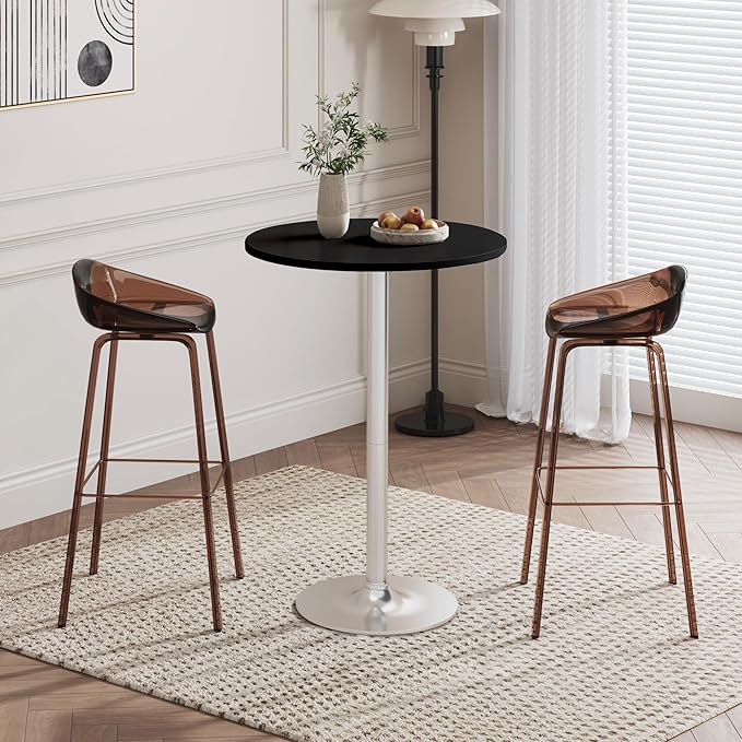 Flamaker Round Bistro Pub Table Modern Style Metal Base MDF Top Cocktail Bar Table Counter Bar Height for Pub, Dining Room, Party (4, Black-Silver)