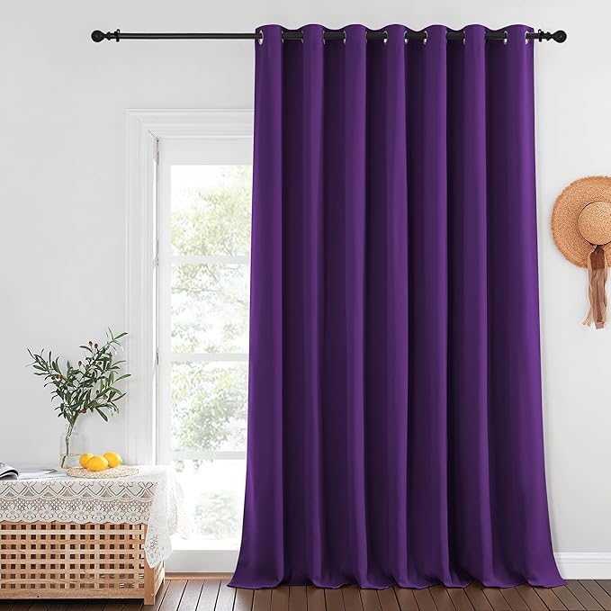NICETOWN Blackout Curtains for Sliding Glass Door Room Divider Noise Reduce Curtain Panel Portable Window Screen Sliding Partition, W100 x L102 inches, 1 Panel, Royal Purple