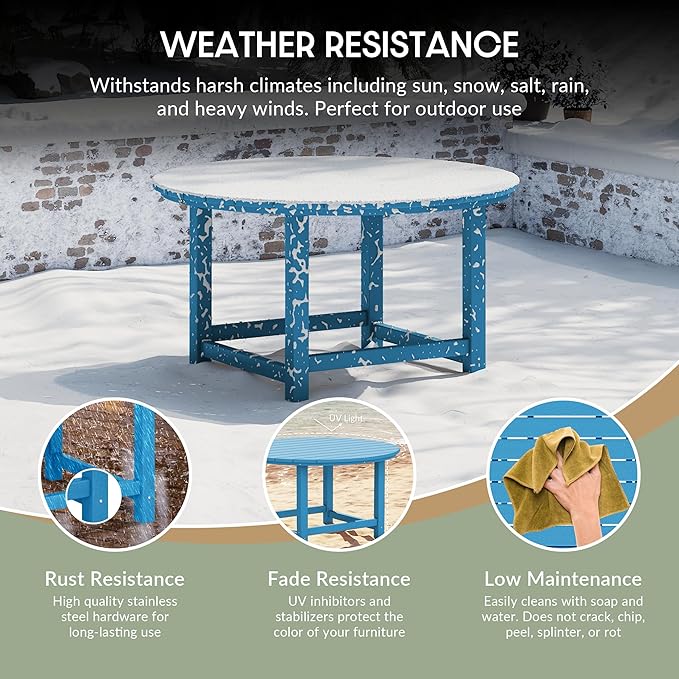 WestinTrends Malibu Low Outdoor HDPE Round Patio Coffee Table, Pacific Blue