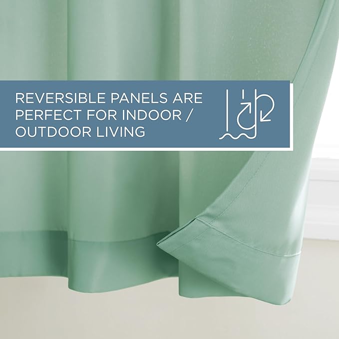 TOWN & COUNTRY BASICS Cabana Solid Heavyweight Indoor Outdoor Curtains, Light Filtering Opacity with Grommet Top, Water Repellent, 2-Pack Set, 54"x108", Seafoam