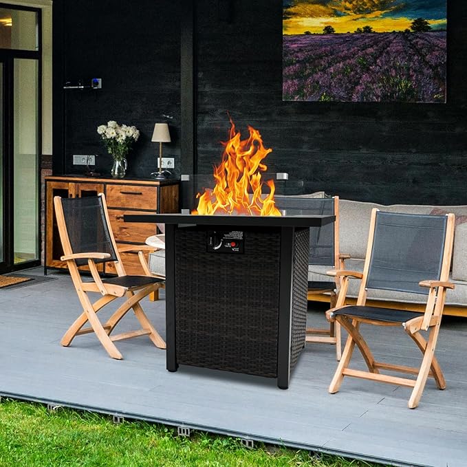 Outdoor Wicker Patio Furniture Set, Rattan Sectional Sofa Set with Thick Cushions (Brown, Fire Pit Table)