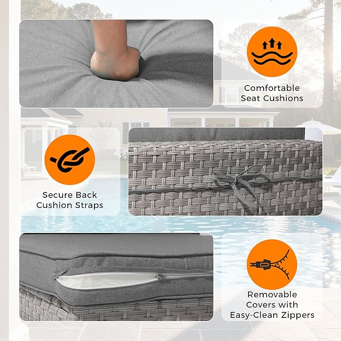10-Seat Modern Patio Furniture Set with Swivel Rocking Chairs, Thick 4″ Cushions, Dual-Strand Wicker Rattan, Rust-Resistant Steel Frame – Outdoor Conversation & Modular Sectional,Gray