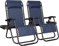 Yaheetech Zero Gravity Recliners Outdoor Adjustable Folding Reclining Lounge Chairs w/Pillows, Cup Holder Trays and Carry Strap for Patio Backyard Beach Navy Blue Set of 2