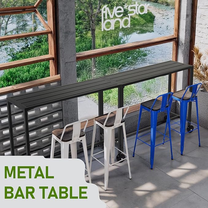 Outvita Outdoor Bar Table, 37" Height Patio Pub Table with Waterproof Frame and Adjustable Foot for Hot Tub, Patio, Backyard, Balcony, Hallway, Bistro Rectangle, Black