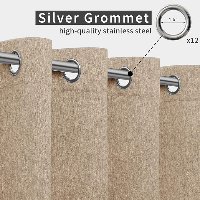 Easy-Going Linen Look Outdoor Curtains Waterproof Windproof Porch Curtains, Soft Thicken Outdoor Privacy Curtains for Patio, Gazebo, Grommet Top and Tab Bottom Drape, 1 Panel, 110x108 inch, Beige