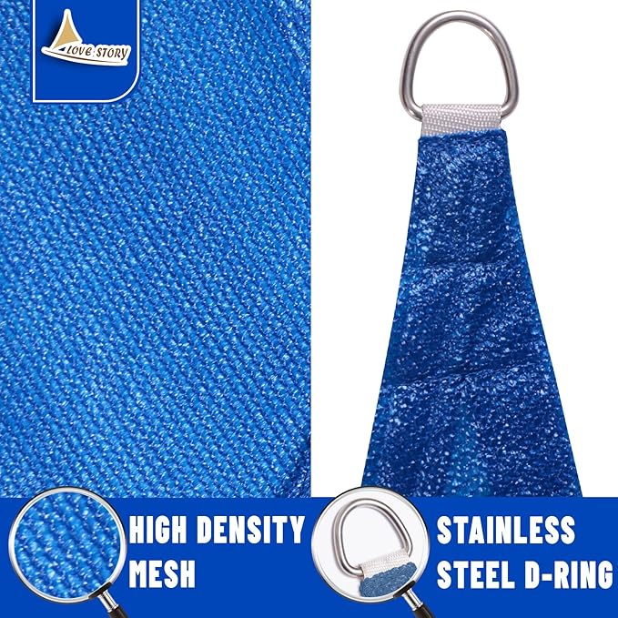 LOVE STORY 16' x 16' x 16' Triangle Blue Sun Shade Sail Canopy UV Block for Outdoor Patio Garden Backyard