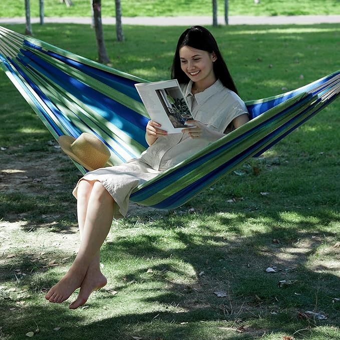 INNO STAGE Brazilian Hammock with Tree Straps - Cotton Hammocks Portable Hammock with Carry Bag for Backyard, Porch, Outdoor and Indoor Use