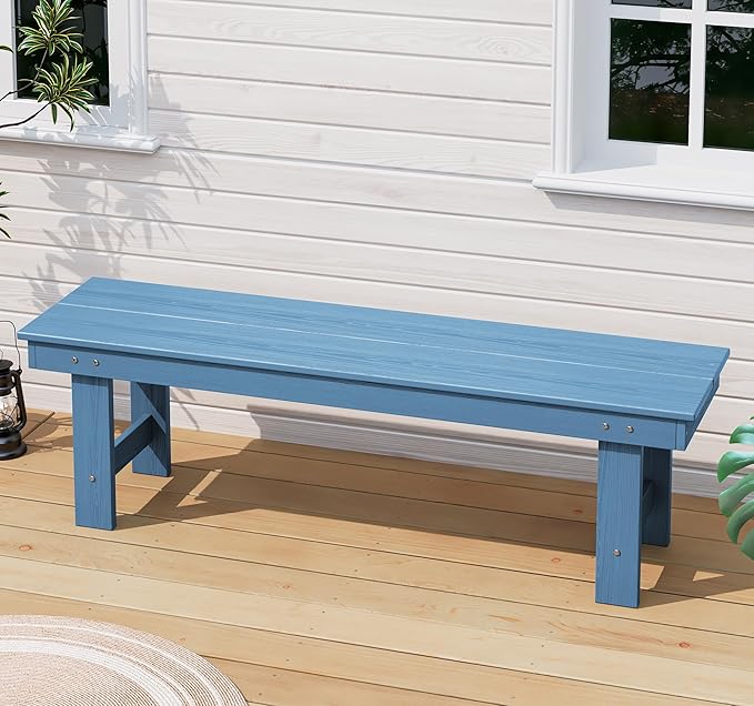 SERWALL 2-Person Outdoor Bench Backless, HDPE Outdoor Benches Weatherproof, 700 Lbs Weight Capacity, Poly Lumber Patio Furniture for Garden, Porch and Park, Navy, 2 Pack