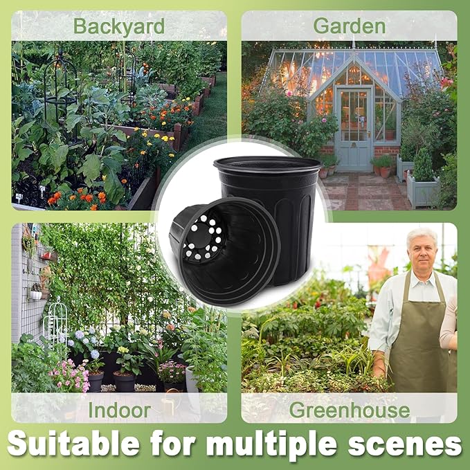 Anyumocz 60 Pcs 1 Gallon Flexible Plant Nursery Pots,Thickened Soft Plastic Seedling Pot with Holes,Flower Plant Container for Succulents,Cuttings,Transplanting,Home Garden(Black)