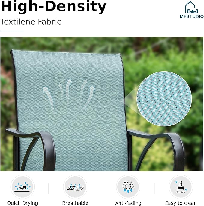 MFSTUDIO Outdoor Bar Stools Set of 6, Swivel Bar Height Patio Chairs Outdoor Barstools High Top Patio Swivel Bar Chairs with Armrest, Breathable Textilene, Turquoise Blue