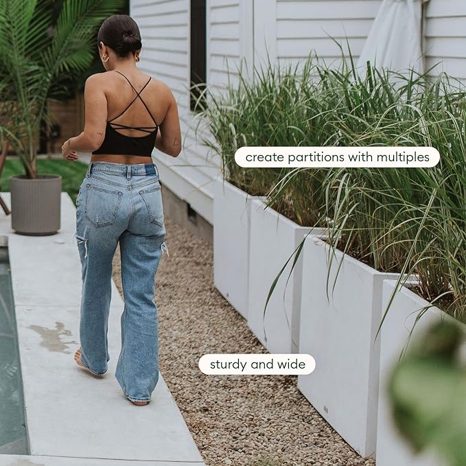 Veradek Block Series Span Plastic Planter - Tall Rectangular Planter for Indoor or Outdoor Patio/Porch | Durable All-Weather with Removable Insert Bucket | Modern Design for Plants, Flowers, Garden