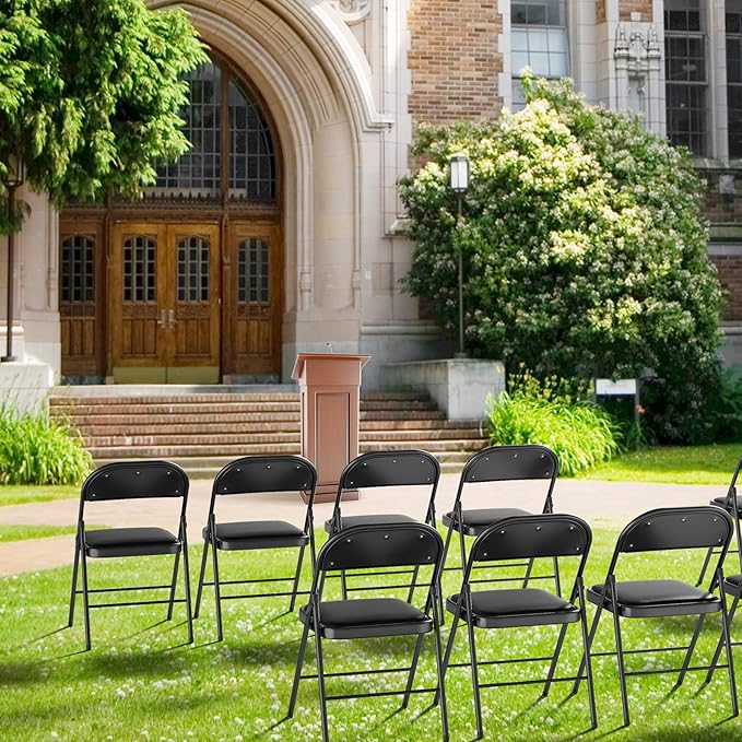 VINGLI 8 Pack Folding Chairs with Padded Seats, Metal Frame with Pu Leather Seat & Back, Capacity 350 lbs, Black