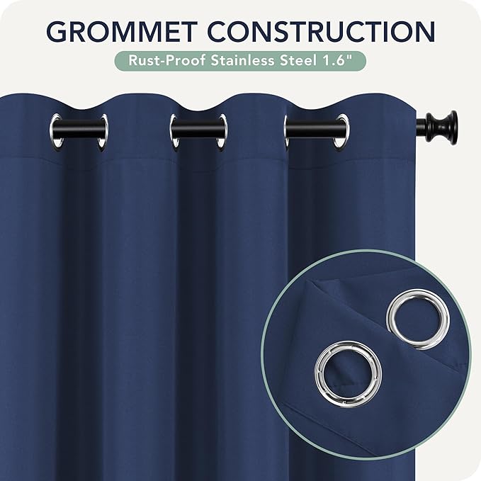 Outdoor Curtains for Patio Waterproof 6 Panels - Windproof, Privacy, Weatherproof Outside Drapes for Gazebo Pergola Porch, Grommet Top and Tab Bottom, 54x84 Inch, Navy
