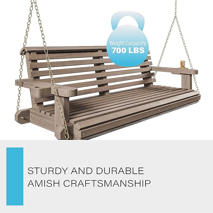 Porchgate Amish Heavy Duty 800 Lb Roll Comfort Treated Porch Swing W/Chains (4 Foot, Warm Walnut Stain)