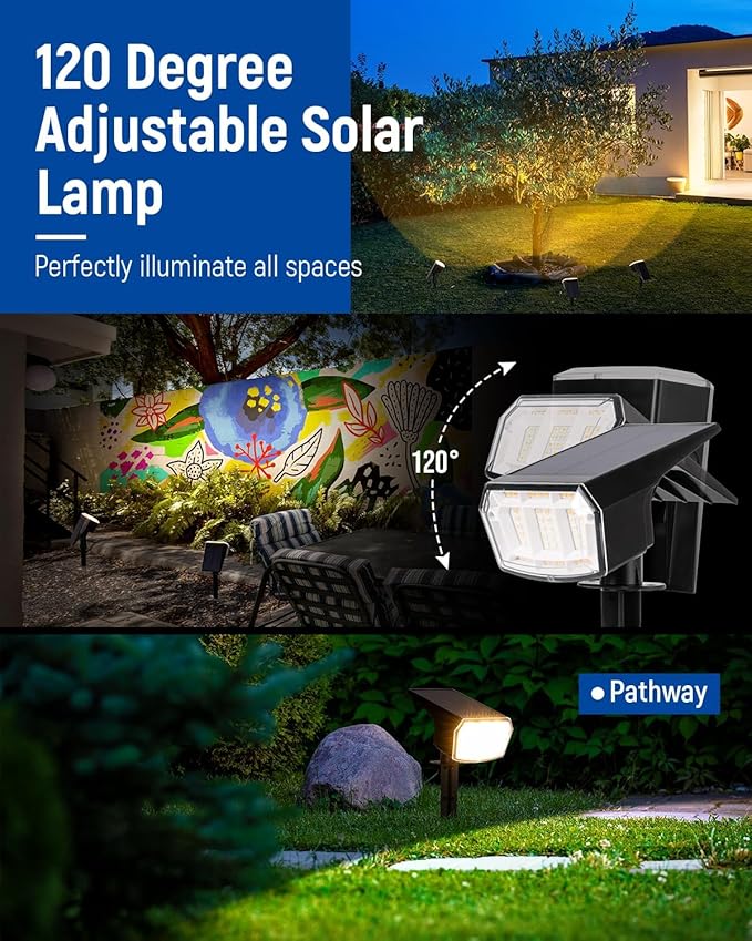 Solar Spot Lights Outdoor IP67 Waterproof 10 Pack, 63 LED 3 Modes Solar Landscape Spotlights for Yard Garden Pathway Wall House Garage (Warm White)
