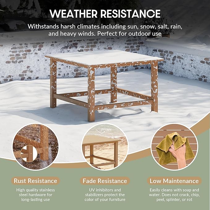 WestinTrends Malibu Low Outdoor HDPE Square Patio Coffee Table, Teak