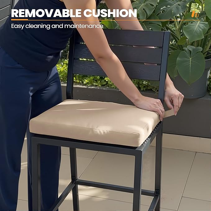 Crestlive Products Outdoor Bar Stools Set of 2, Patio Counter Height Barstools with Cushions, Tall Chairs with Back and Footrest for Deck, Lawn, Garden, Backyard, Poolside, Or Indoor Use (Beige)