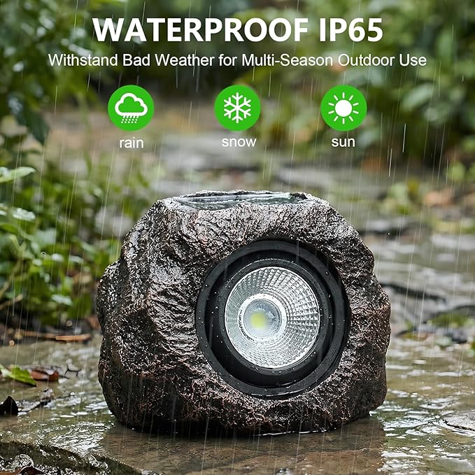 Solar Rock Lights Outdoor Garden Waterproof - Super Bright LED Solar Spotlights, Solar Powered Landscape Path Decorative Garden Stone Lights for Pathway, Walkway, Yard, Patio (2 Pack)