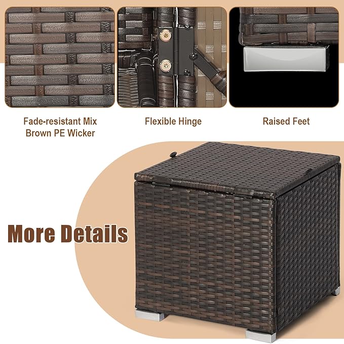 RELAX4LIFE Wicker Outdoor Storage Ottoman, 2-Piece Rattan Footstool w/Removable Cushion, Multipurpose Footrest Stool Side Table Additional Seating, Set of 2 Outdoor Ottomans for Patio Deck (Navy)