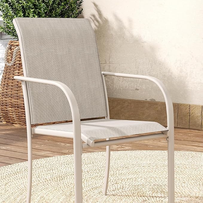 VICLLAX Outdoor Dining Set for 4, 5 Pieces Patio Dining Furniture Set with Umbrella Hole- 40.2" Patio Table and Chairs for Balcony, Garden and Deck, Grey Wood Grain Tabletop