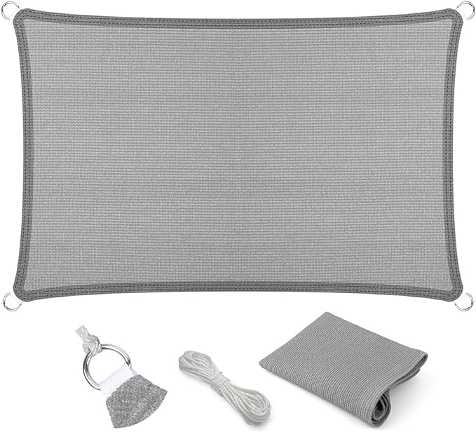 Eden's Decor Straight Flat-Edged Sun Shade Sail Rectangular 6' x 17' Grey UV-Blocking Outdoor Canopy Fabric Cloth Awning for Pergola Patio Garden Backyard Custom Size