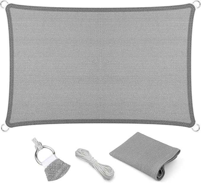 Eden's Decor Straight Flat-Edged Sun Shade Sail Rectangular 8' x 17' Grey UV-Blocking Outdoor Canopy Fabric Cloth Awning for Pergola Patio Garden Backyard Custom Size