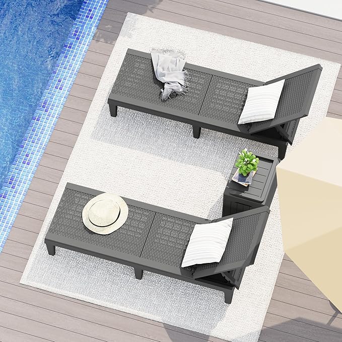 Greesum Outdoor Patio Chaise Chair with 5-Position (Set of 2) Adjustable Backrest, Waterproof Sun Lounger, Easy to Assemble, for Pool, Garden, Deep Black