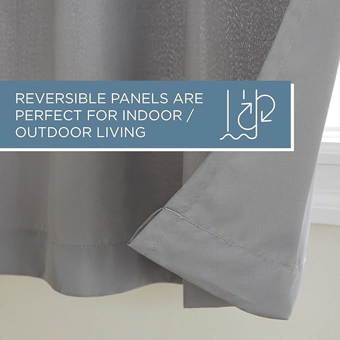 TOWN & COUNTRY BASICS Cabana Solid Heavyweight Indoor Outdoor Curtains, Light Filtering Opacity with Grommet Top, Water Repellent, 2-Pack Set, 54"x84", Medium Grey