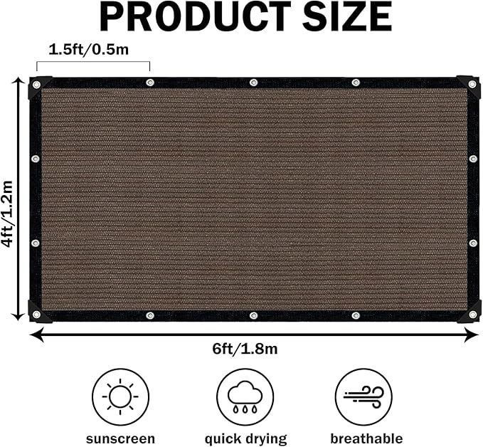 Mocha Sun Shade Cloth,Pergola Shade Cover with Reinforced Grommets,90% Shade Fabric Fence Privacy Screen Balcony,Pergola Shade Cover Canopy Garden Carport Porch Deck Patio Shade Cover,4x6FT