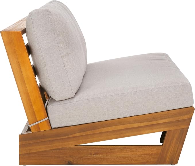 SAFAVIEH Outdoor Patio Furniture Collection Lynn Natural & Light Grey Solid Wood Sofa (PAT7329B)