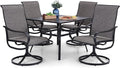 PHI VILLA 5 Piece Patio Dining Set Clearance with 4 Swivel Dining Chairs & 1 Square Metal Dining Table with 1.57 inches Hole, for Outdoor Kitchen Lawn & Garden Black Coated