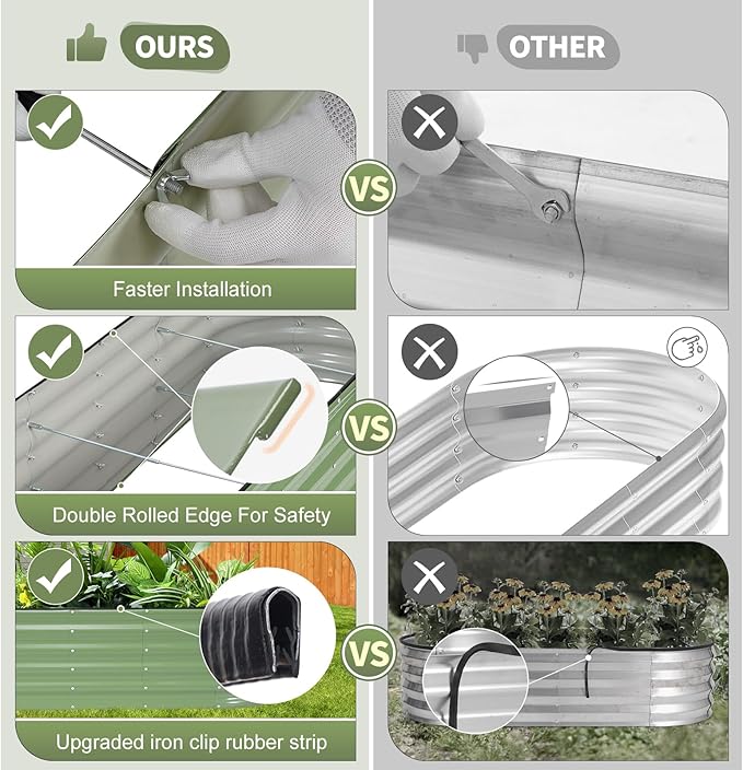 Galvanized Raised Garden Bed Outdoor- 2 Pcs Raised Beds for Gardening| Metal Planter Box, Steel Raised Garden Bed Kit with Gloves for Vegetables, Flower, Herbs (4x2x1.4FT, Green)
