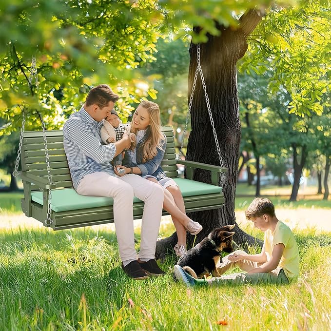 VINGLI Wooden Porch Swing, Heavy Duty 880 LBS Hanging Patio Bench with Extra Cushion for Lawn| Garden| Courtyard (Green, 5 feet)